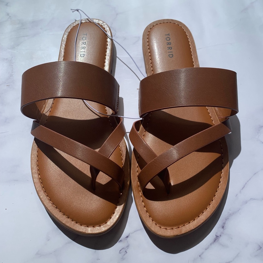 Brown Crisscross Slide Sandal (WIDE WIDTH)